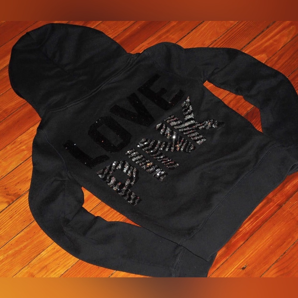 Victoria’s Secret Pink ‘Bling’ Black w/ Zebra Sequin Zip Up Hoodie - Size S